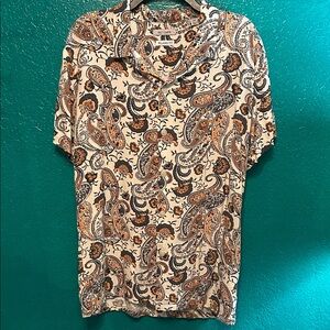 Men's Paisley Button Down Shirt - Cream and Brown